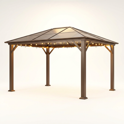 Pergola Gazebo Built for Year-Round Protection, 10x12 Hardtop, Aluminum Frame, UV Resistant Roof