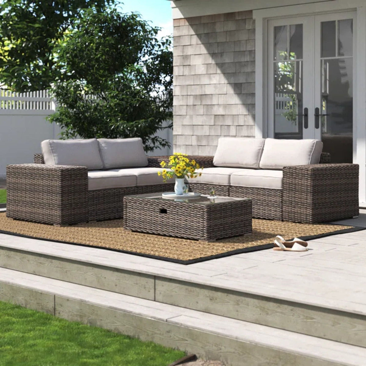 Modern Patio Rattan Sectional Set With Cushions