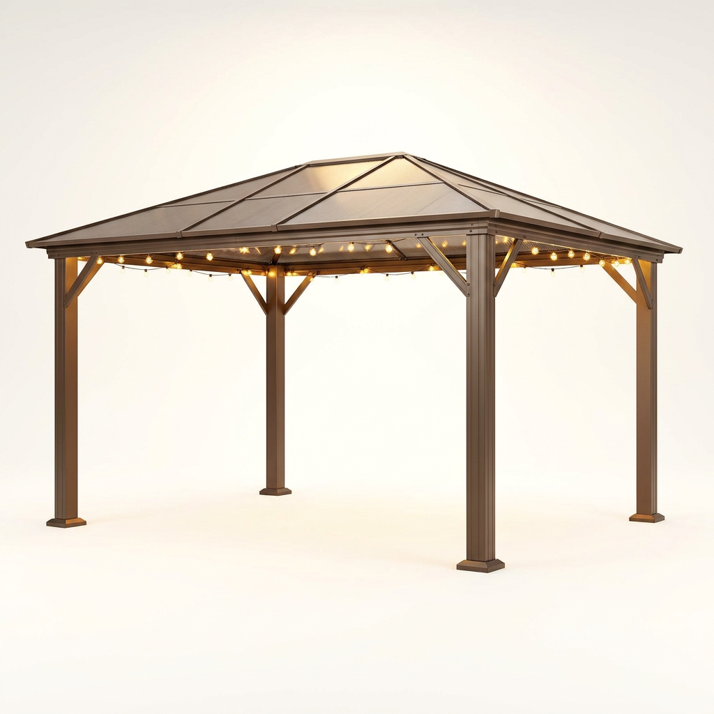 10 * 12FT Pergola,4 * 5 Inch Thickened Pillars & Enlarged Base,Outdoor Hardtop Lean to Gazebo,Wall Mounted Pergola,Pergolas Gazebos Clearance,Aluminum Frame Pergola,Uv Resistant Patio Roof — Studio Shot