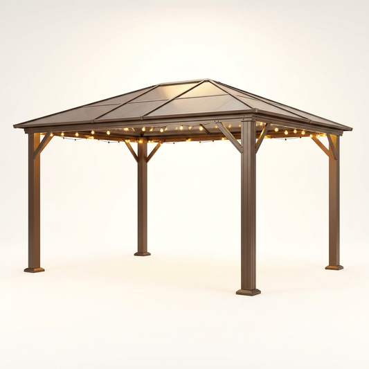 10 * 12FT Pergola,4 * 5 Inch Thickened Pillars & Enlarged Base,Outdoor Hardtop Lean to Gazebo,Wall Mounted Pergola,Pergolas Gazebos Clearance,Aluminum Frame Pergola,Uv Resistant Patio Roof — Studio Shot