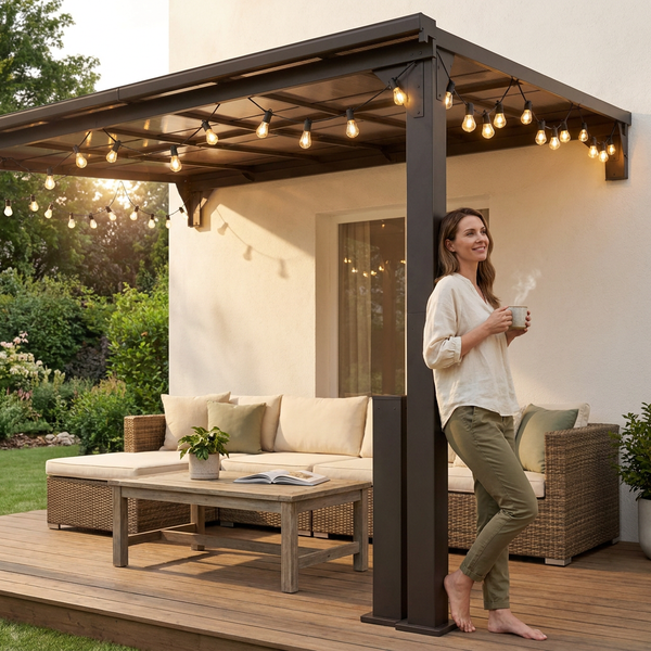 Pergola Gazebo Built for Year-Round Protection, 10x12 Hardtop, Aluminum Frame, UV Resistant Roof