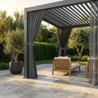 12X20 Louvered Pergola,Dark Grey Aluminum Frame with Adjustable Rainproof Roof, Featuring Waterproof Curtains and Nets — Studio Shot