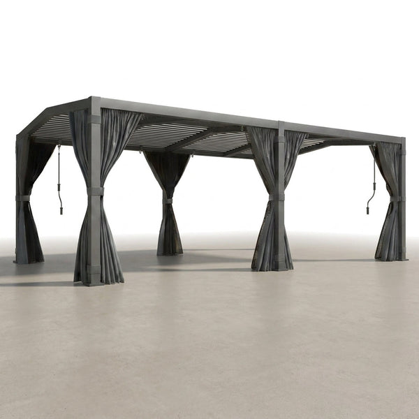 12X20 Louvered Pergola,Dark Grey Aluminum Frame with Adjustable Rainproof Roof, Featuring Waterproof Curtains and Nets — Studio Shot
