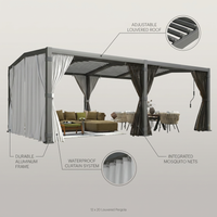 12X20 Louvered Pergola,Dark Grey Aluminum Frame with Adjustable Rainproof Roof, Featuring Waterproof Curtains and Nets — infographic
