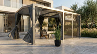 12X20 Louvered Pergola,Dark Grey Aluminum Frame with Adjustable Rainproof Roof, Featuring Waterproof Curtains and Nets — Lifestyle