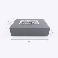 Concrete Fire Pit Table Built for Multi-Function Use, Rectangular Design, Ceramic Sphere Guard, Outdoor Dining
