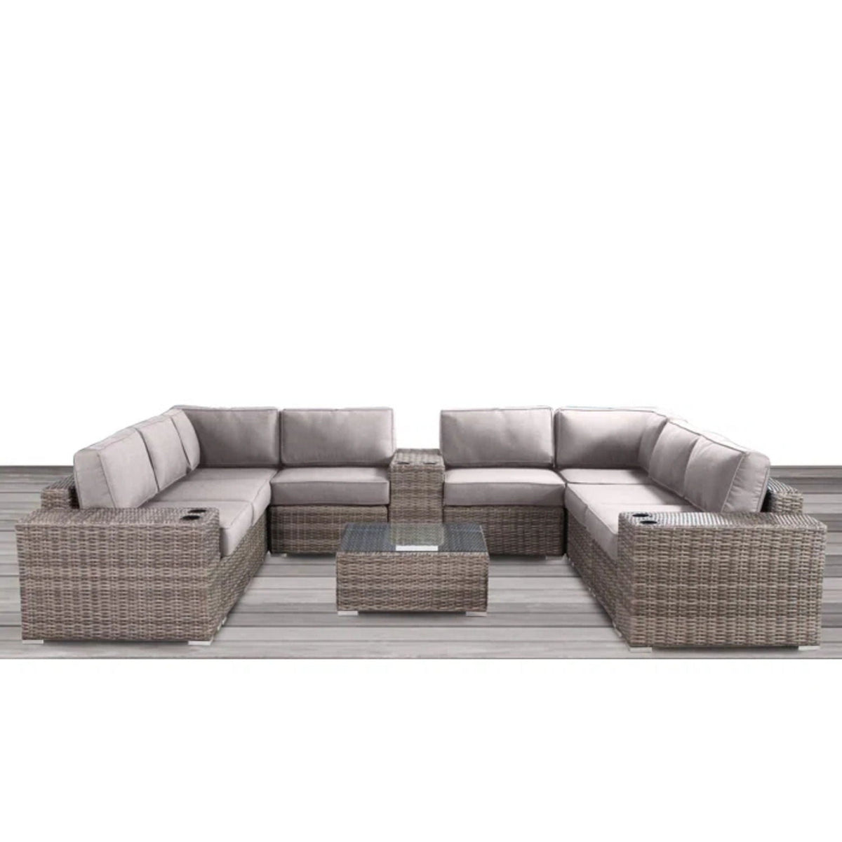 Modern Patio Rattan Sectional Set With Cushions