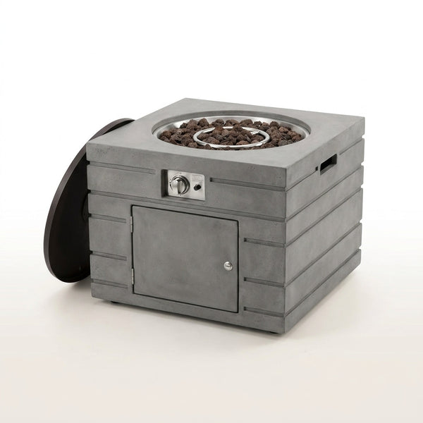 34 Inch Square Concrete Propane Fire Pit Table with Lava Rocks and Cover 50,000 BTU — Studio Shot