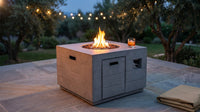 34 Inch Square Concrete Propane Fire Pit Table with Lava Rocks and Cover 50,000 BTU — Lifestyle