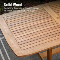 Brown 7-Piece Wood Patio Outdoor Dining Set with Extendable Table and Wood Chairs with Beige Cushion