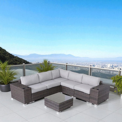 Modern Patio Rattan Sectional Set With Cushions
