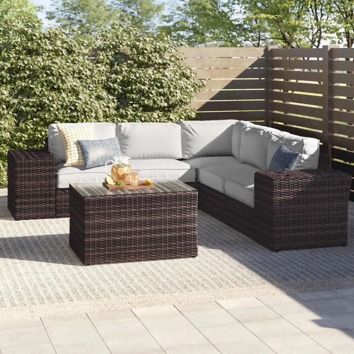 Modern Patio Rattan Sectional Set With Cushions