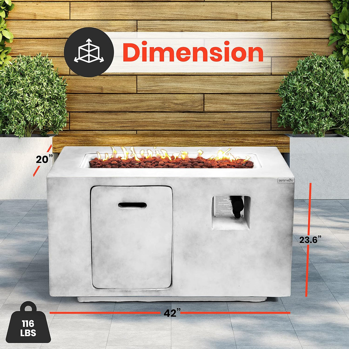 Concrete Outdoor Propane Fire Pit Table, 50,000 BTU Square Gas Fire Table with Adjustable Flame, Lava Rocks, Weather-Resistant Design, and Protective Cover for Patio, Deck, or Backyard
