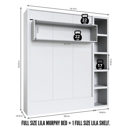 Easy-Lift Full Murphy Wall Bed in White with Shelf