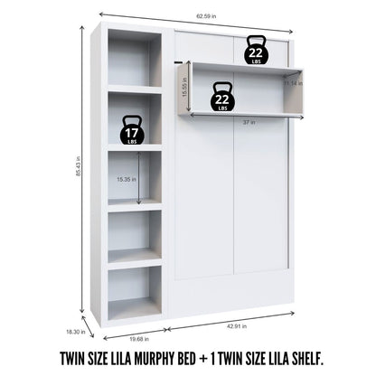 Easy-Lift Twin Murphy Wall Bed in Dark Grey with Bookshelf