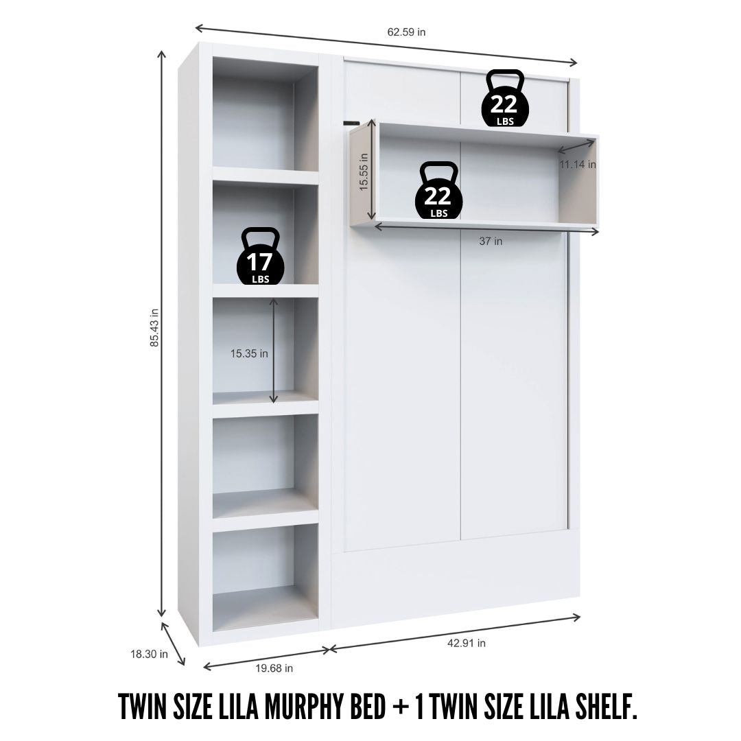 Easy-Lift Twin Murphy Wall Bed in Black with Bookshelf
