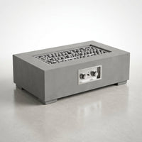 Concrete Fire Pit Table Built for Multi-Function Use, Rectangular Design, Ceramic Sphere Guard, Outdoor Dining — Studio Shot