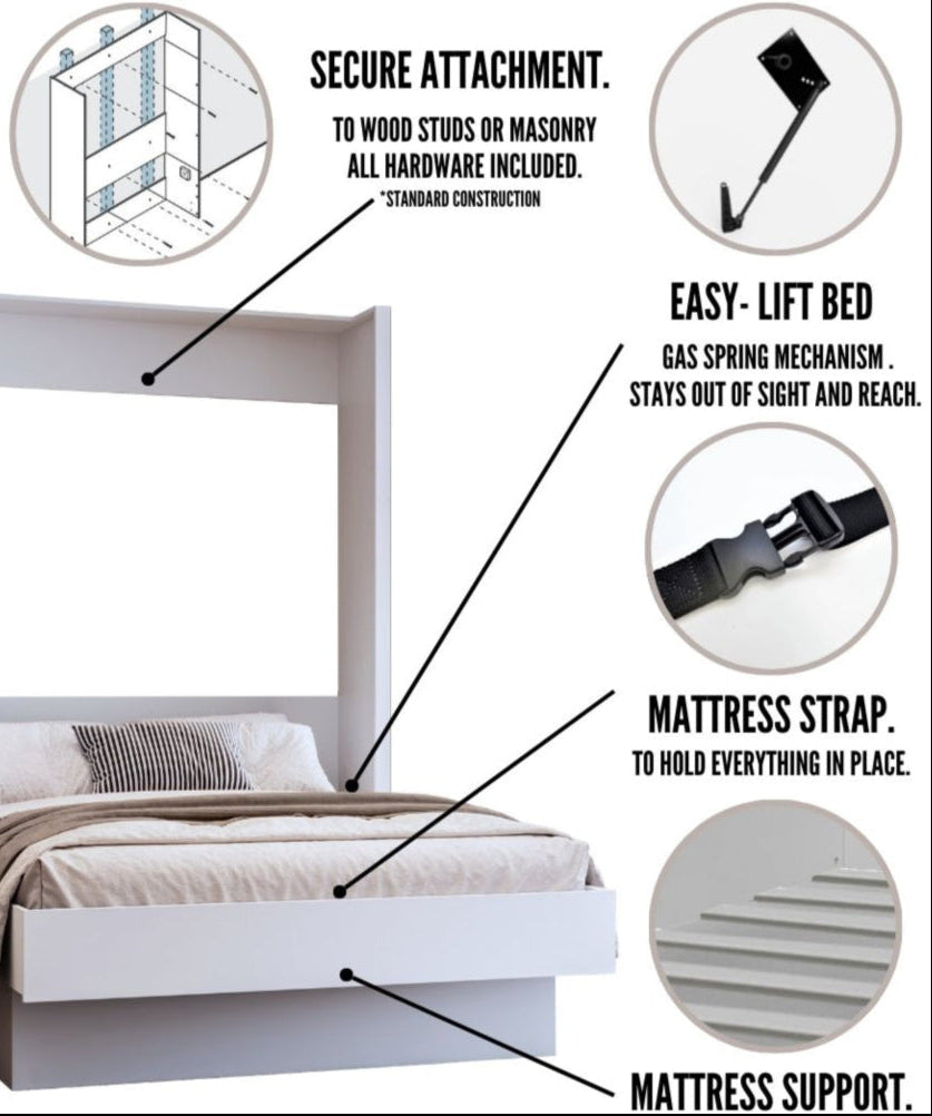 Easy-Lift Full Murphy Wall Bed in Grey with Shelf