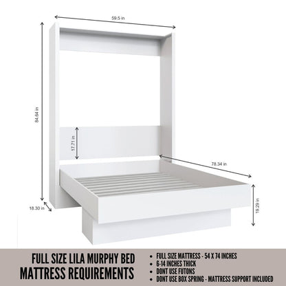 Easy-Lift Full Murphy Wall Bed in Grey with Shelf