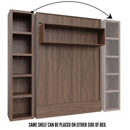 Easy-Lift Full Murphy Wall Bed in Natural Brown Wood Grain with Bookshelf
