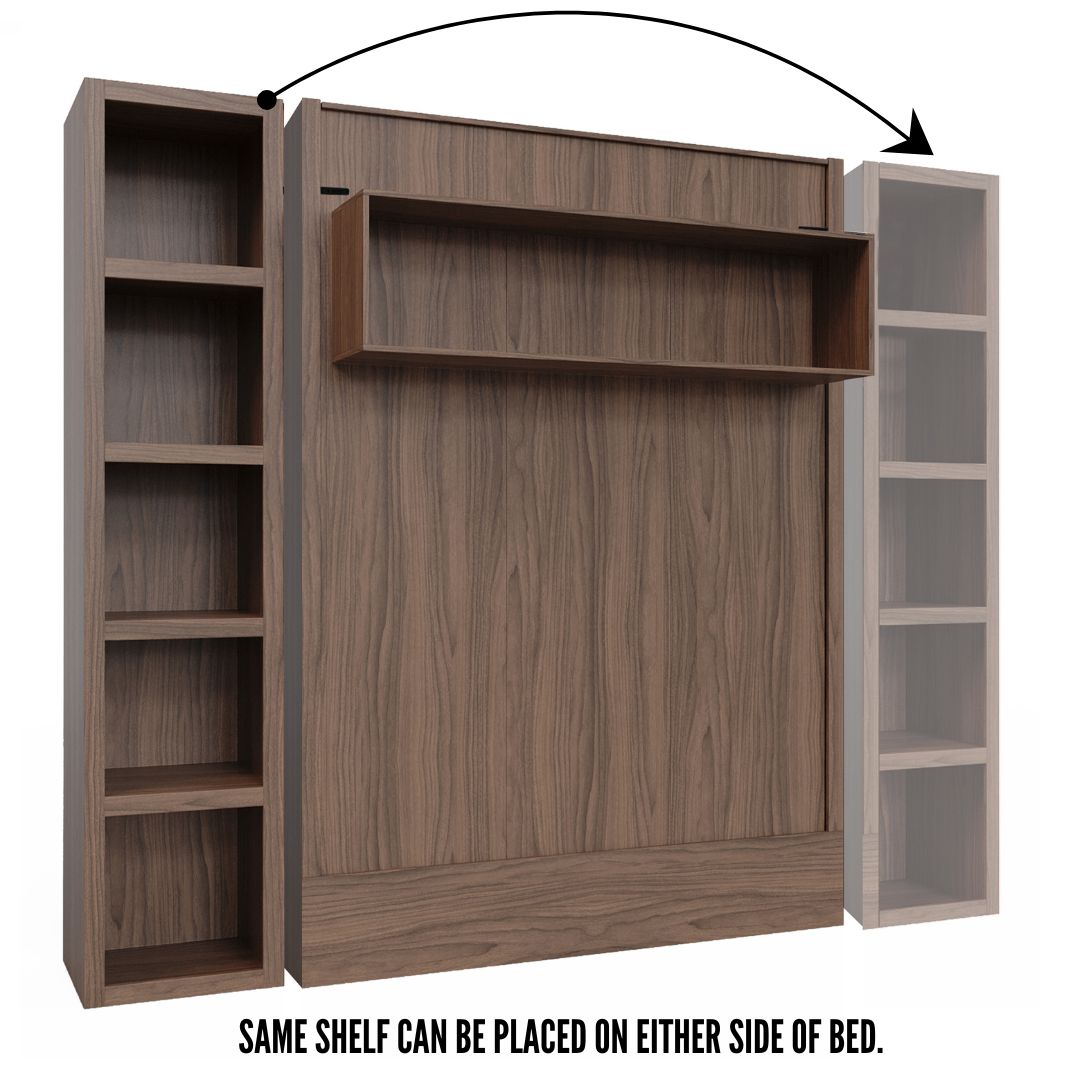Easy-Lift Queen Murphy Wall Bed in Brown Wood Grain with Bookshelf