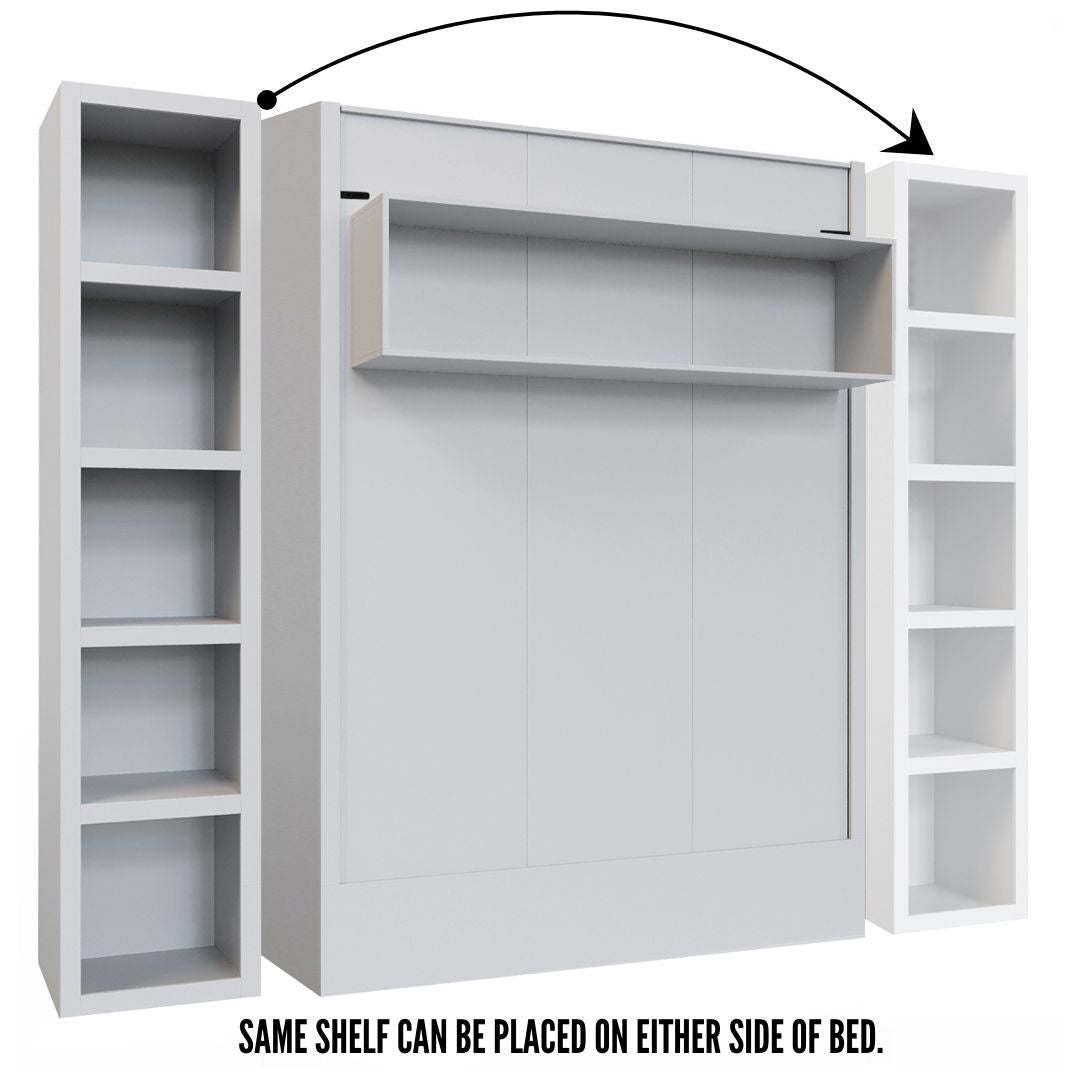 Easy-Lift Queen Murphy Wall Bed in White with Bookshelf