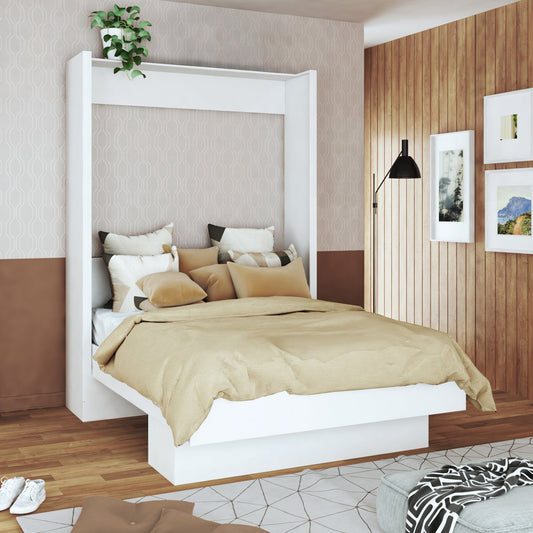 Easy-Lift Queen Murphy Wall Bed in White with Shelf