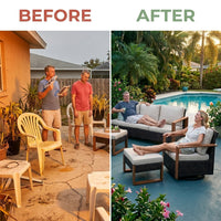 Luxury Outdoor Wicker Patio Furniture Set,5 Piece Deep Seating Outdoor Conversation Set with Patio Swivel Rocker Patio Chairs,Rattan Couch and Ottomans for Deck Porch Poolside — Before & After