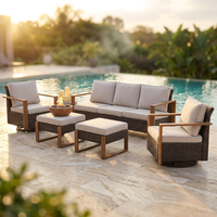 Luxury Outdoor Wicker Patio Furniture Set,5 Piece Deep Seating Outdoor Conversation Set with Patio Swivel Rocker Patio Chairs,Rattan Couch and Ottomans for Deck Porch Poolside — Studio Shot