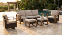 Luxury Outdoor Wicker Patio Furniture Set,5 Piece Deep Seating Outdoor Conversation Set with Patio Swivel Rocker Patio Chairs,Rattan Couch and Ottomans for Deck Porch Poolside — Lifestyle