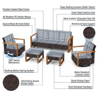 Luxury Outdoor Wicker Patio Furniture Set,5 Piece Deep Seating Outdoor Conversation Set with Patio Swivel Rocker Patio Chairs,Rattan Couch and Ottomans for Deck Porch Poolside — How It Works