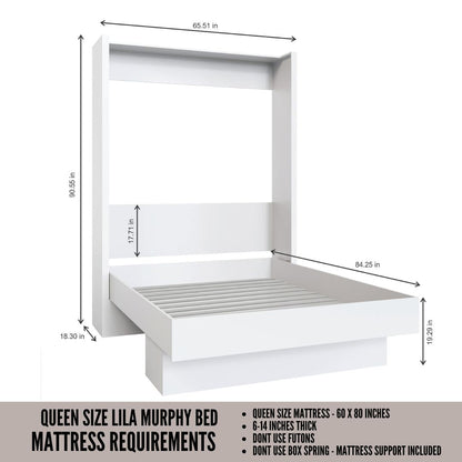 Easy-Lift Queen Murphy Wall Bed in Black with Shelf