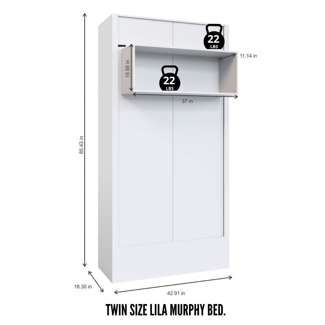 Easy-Lift Twin Murphy Wall Bed in Dark Grey with Shelf