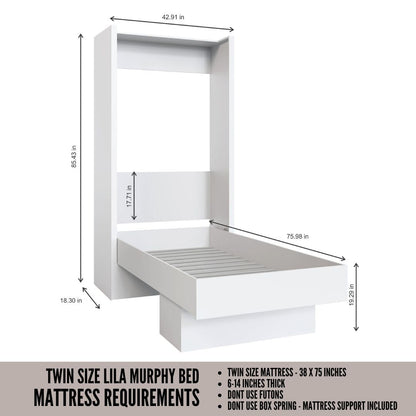 Easy-Lift Twin Murphy Wall Bed in Black with Shelf