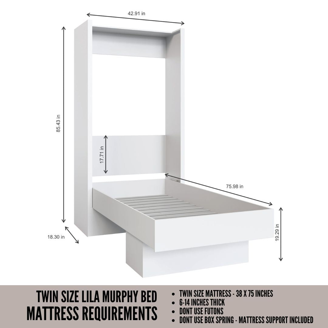 Easy-Lift Twin Murphy Wall Bed in Dark Grey with Shelf