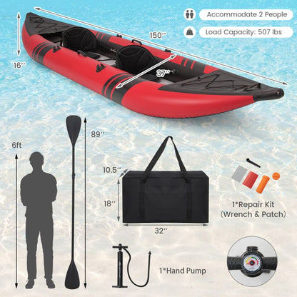 Inflatable 2-person Kayak Set with Aluminium Oars and Repair Kit