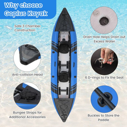 Inflatable 2-person Kayak Set with Aluminium Oars and Repair Kit