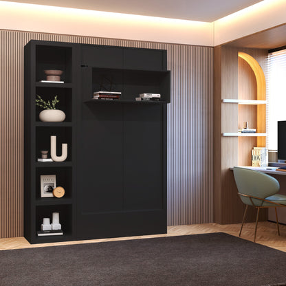 Easy-Lift Twin Murphy Wall Bed in Black with Bookshelf