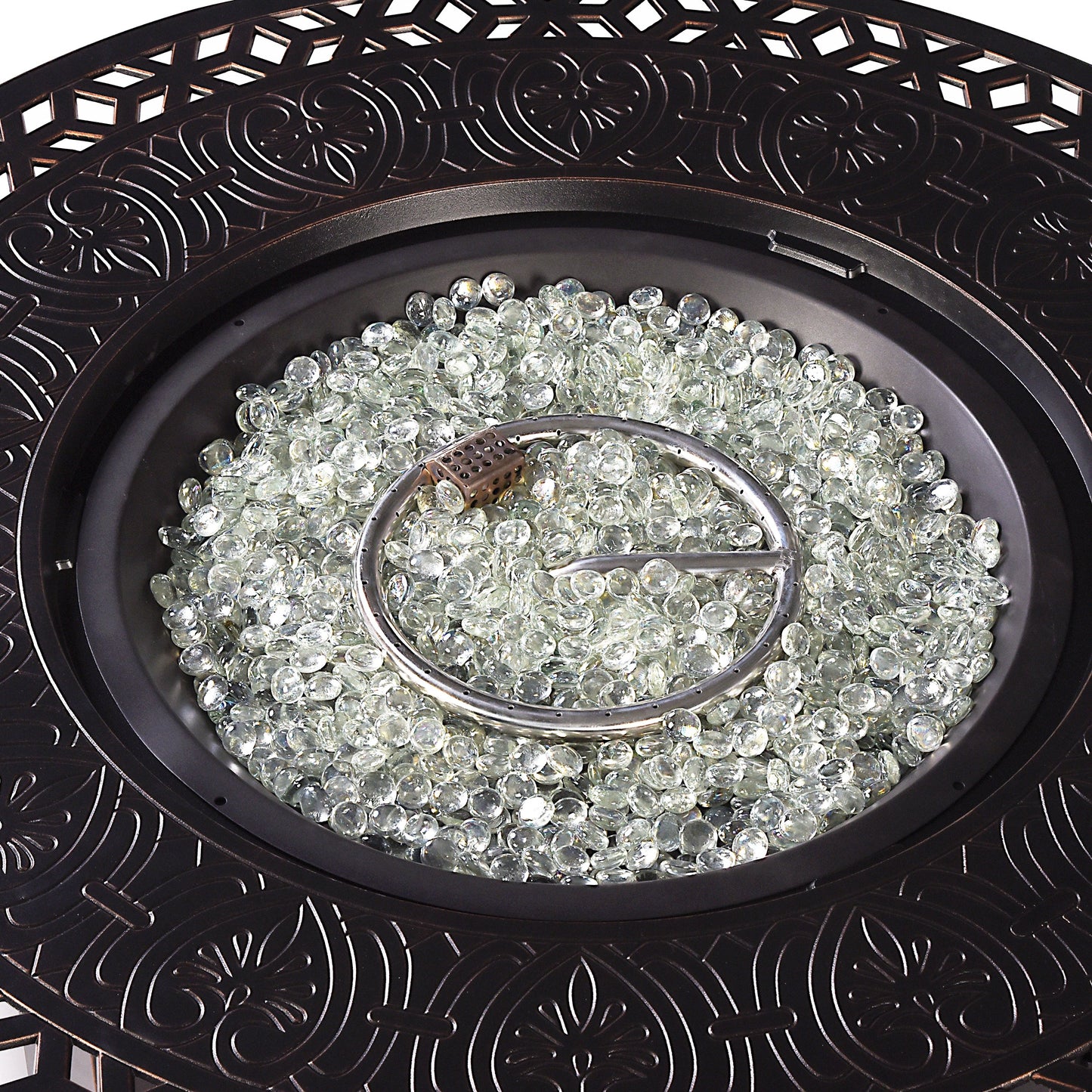 Aluminum 44-in Round Propane Fire Table with Beads, Covers and Lid