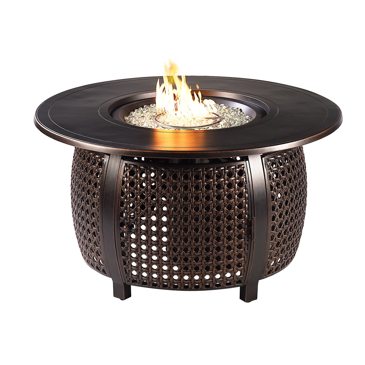 Black Aluminum Fire Table Set with Four Club Chairs