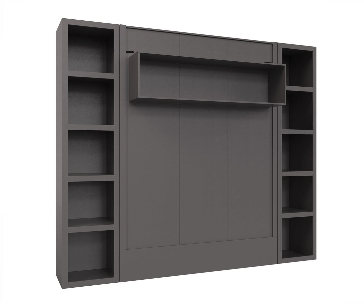 Easy-Lift Queen Murphy Wall Bed in Dark Grey with Two Bookshelves