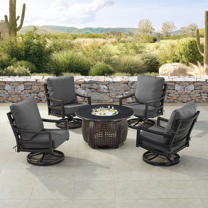 Black Aluminum Fire Table Set with Four Club Chairs