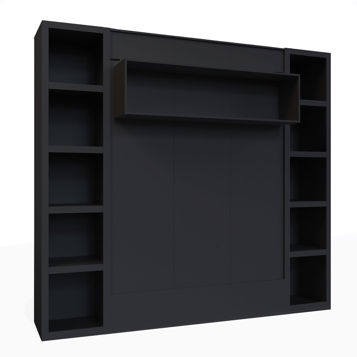 Easy-Lift Queen Murphy Wall Bed in Black with Two Bookshelves