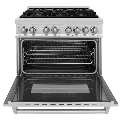 ZLINE Kitchen Package Refrigerator, Range , Range Hood , Microwave, Dishwasher 5KPR-RARH36-MWDWV