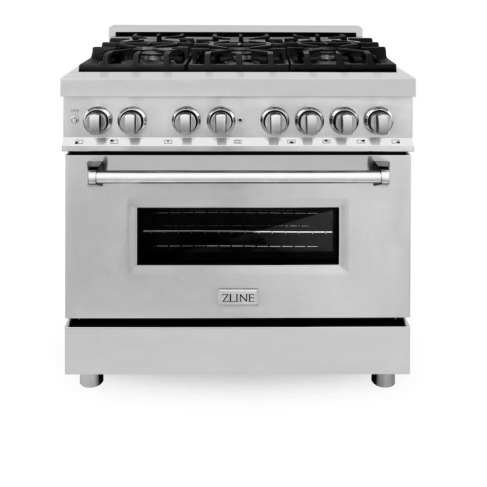 ZLINE Kitchen Package Refrigerator, Range , Range Hood , Microwave, Dishwasher 5KPR-RARH36-MWDWV