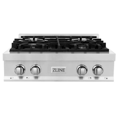 ZLINE Kitchen Package Refrigerator, Rangetop, Wall Oven, Microwave 4KPR-RT30-MWAWS